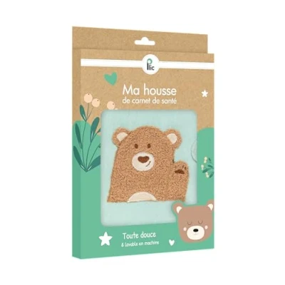 Image de Protège carnet de santé bébé ● Housse protection douce Modèle Ours Lavable en machine Fermeture scratch Ludique PLIC
