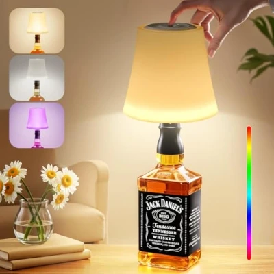 Image de Lampe de Bouteille Sans Fil,Tactile et réglable 3 Températures Couleur&amp;RGB LED Table, Abat Jour Rechargeable par USB C, IP54 Etanche pour Restaurant,Chambre, Café ou cadeau