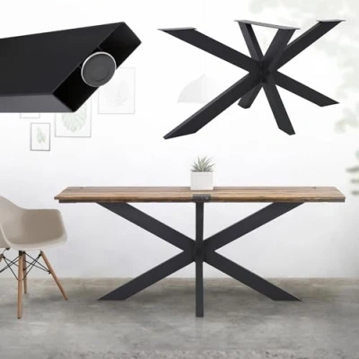 Image de Pied de Table Spider ML Design Noir Structure en Croix Industriel