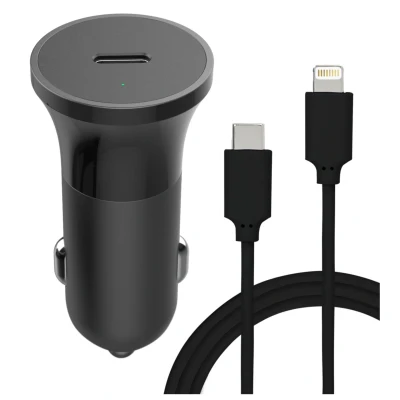Image de Chargeur voiture 20W Power Delivery + Câble USB C/Lightning Noir Bigben Neuf