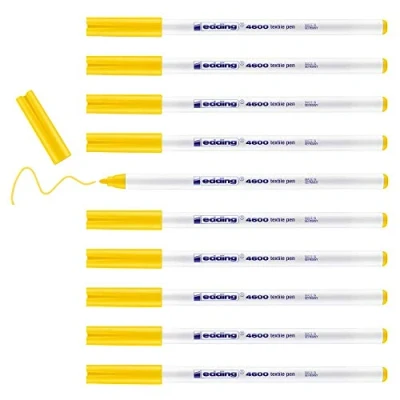 Image de edding 4600 feutre pour textiles jaune 10 pièces pointe ronde de 1 mm textile lavable en machine (60 C) décorer le tissu marqueur