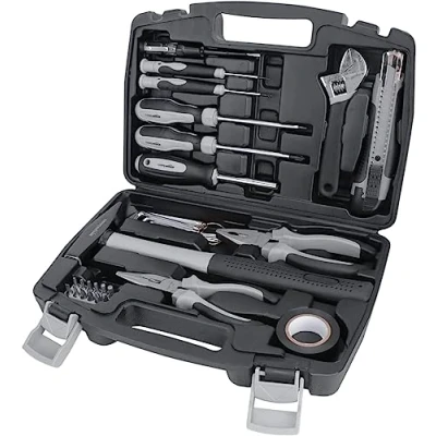 Image de Amazon Basics Jeu d’outils pour la maison, 32 pièces, Noir/gris