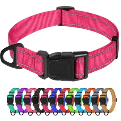 Image de TagME Collier pour Chien, en Nylon Réfléchissant Réglable Classique Convient Moyens Chiens, Rose Vif, 2.5cm Largeur