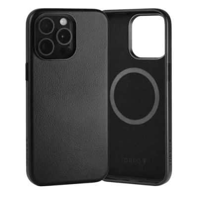 Image de TORRO Coque Compatible avec iPhone 15 Pro Max Cuir Véritable MagSafe, Etui Mince Pare Chocs (Noir)