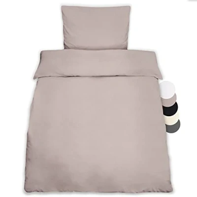 Image de Beautissu Julie Set de Parure Lit en Coton 155x220 cm Ensemble Literie avec Une Housse Couette Un Taie d’Oreiller 80x80 pour Toute l’Année Housses Taupe