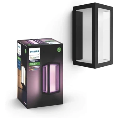 Image de Philips Hue White &amp; Color Ambiance Applique murale extérieurs IMPRESS, Kit de base à intensité variable jusqu&#039;à 16 millions couleurs, Noir, fonctionne avec Alexa, Google Assistant et Apple Homekit