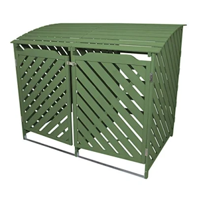 Image de Cache Poubelle Vert Sauge Abri Extérieur Bois de Sapin Rangement Verrouillable Jardin Aménagement