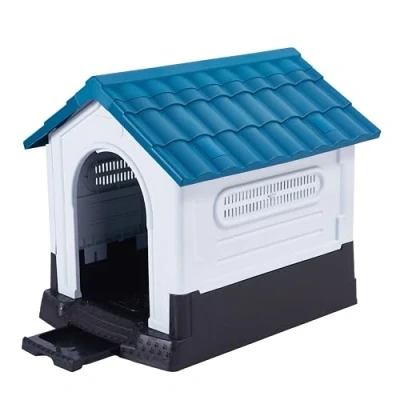 Image de Lanco Chenil pour Petits Chiens avec Toilettes. Utilisation intérieure et extérieure grilles d&#039;aération. Matériau résistant. 68x55x66cm. Bleu Blanc.