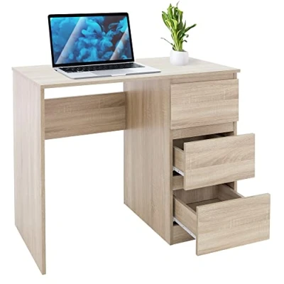 Image de ML Design Bureau avec 3 Tiroirs, 90x76x50 cm, en Chêne Sonoma, Beaucoup d&#039;Espace de Rangement, Table Travail d&#039;Ordinateur/PC Portable, d&#039;Écriture/d&#039;Étude Moderne, pour Maison Home Office