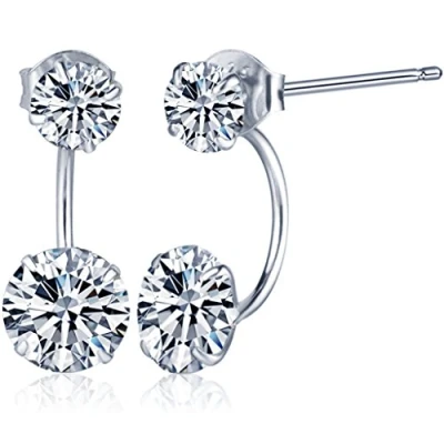 Image de Yumilok Boucle/clou d&#039;oreille en argent 925 plaqué rhodium et zircon multi façon de port pour femme la goutte à forme demi cercle