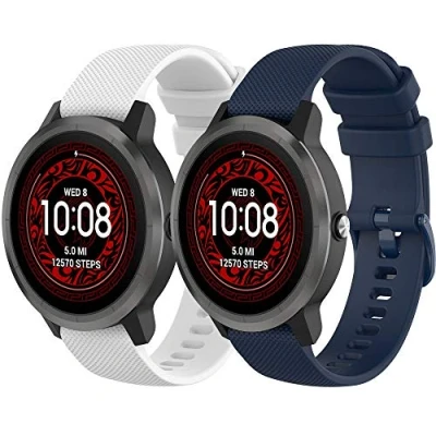 Image de Yikamosi Compatible avec Garmin Vivoactive 4 Bracelet,22MM Slibération Rapide Silicone Souple Fermoir en Acier Inoxydable Remplacement Bracelet pour 4/Venu 2,Blanc+Bleu Nuit