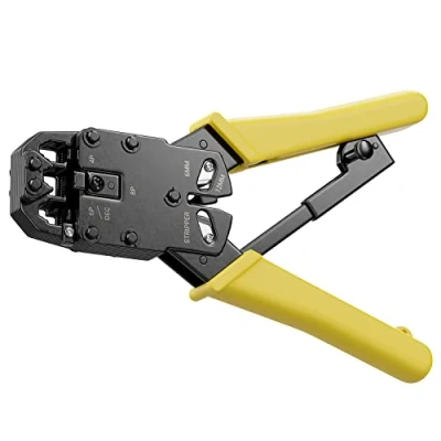 Image de deleyCON Pince à Sertir pour Fiches Modulaires Western RJ11 RJ12 RJ45 DEC Téléphone et Réseau Câble Lignes 6P4C 6P6C 8P8C 4P4C 4P2C Coupe Dénudeur Jaune