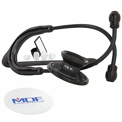 Image de MDF Acoustica, Stéthoscope à double pavillon Léger Pour médecins, infirmières, étudiants, soins domicile Tout noir MDF747XPBO