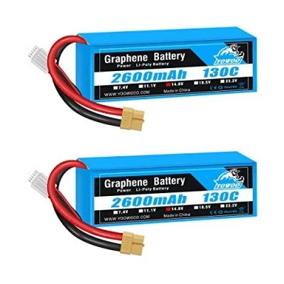 Image de Yowoo 2PCS 4S Lipo Batterie 14.8V 2600mAh 130C Graphène avec Deans T Plug pour RC Evader BX Voiture Camion Truggy Avion Hélicoptère Quadcopter UAV Drone FPV Racing Véhicule Bateau