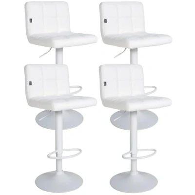Image de CLP Lot de 4 tabourets Bar Feni Similicuir I Tabouret rÈglable en Hauteur avec Repose Pieds et Dossier, Couleur:Blanc, MatÈriel du Cadre:Metall Matt Weiss