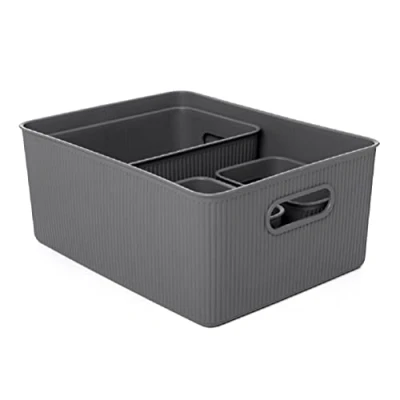 Image de TATAY Ensemble de 4 Panier Rangement Baobab (1 x 15L, 1 5L, 2 1,5L), Polypropylène, Sans BPA, Gris Anthracite.