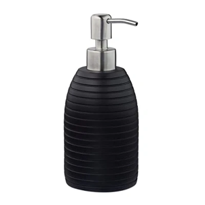 Image de relaxdays Porte Savon Liquide, 300 ML, Rechargeable, Salle de Bain, Cuisine, Distributeur shampoing, Pompe en INOX, Noir, 1 élément