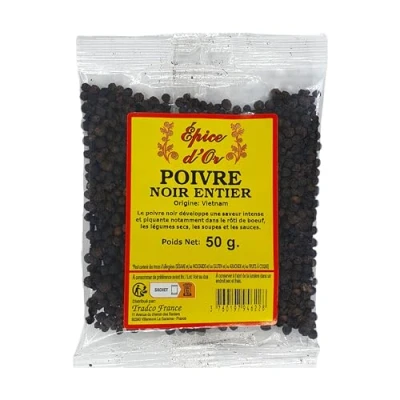 Image de Poivre Noir Entier 50g Epice d&#039;Or, 100% Naturel, En Grain, Végan, Sans Additifs ni Conservateurs Pour Une Saveur Authentique