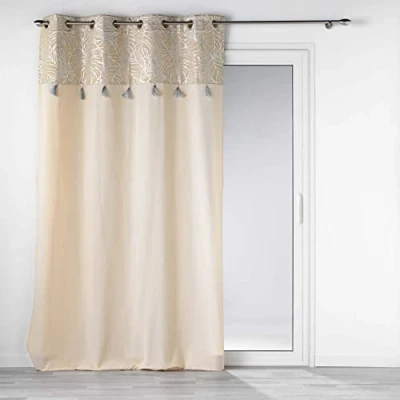 Image de douceur d&#039;intérieur, Rideau à Oeillets (140 x 240 cm) Solea Argent, Polycoton Finition Top Métallisé et Pompon