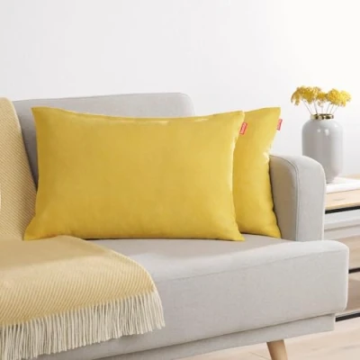 Image de Blumtal Lot de 2 Housses Coussins 40x60 Jaune en Chenille douillettes avec Fermeture éclair cachée, certifiée Oekotex, pour décoration et canapé
