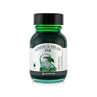 Image de Octopus Write and Draw Ink 374 Green Eagle Encre imperméable Pour l&#039;écriture et le dessin de calligraphie résistante à la lumière stylo plume Vert 50 ml
