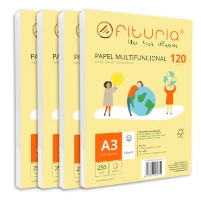 Image de Ramette de papier A3 120g avec 1000 feuilles blanches, multifonctionnel pour un usage scolaire et professionnel. Idéal imprimantes laser, à jet d’encre ou photocopieuses Ofituria