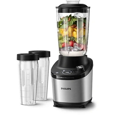 Image de Philips Domestic Appliances 7000 Series Blender Haute Vitesse,1500 W,2 L,Technologie ProBlend Ultra,Programmes Quick Select,Recettes HomeID,Fonction Clean,2 gourdes Tritan incluses HR3760/10