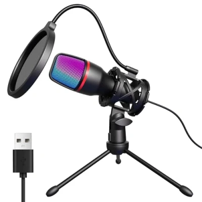Image de Hoppac Micro PC Gaming, USB Microphone Condensateur Professionnel avec Trépied et Filtre Anti Pop, Gamer pour Podcast Streaming Youtube Conférence, Compatible PC, Laptop, PS4/5