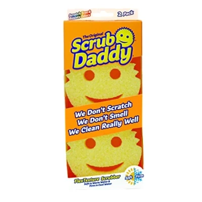 Image de Scrub Daddy Original Éponge à Récurer Smiley Anti Rayure, Eponges Lavables Reutilisables Antibactériennes Flextexture, Eponge Vaisselle pour Menage, Cuisine et Salle de Bain, Jaune, Lot 2