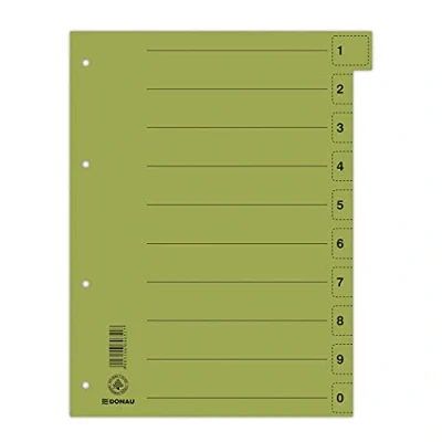 Image de DONAU 8611001 06 Lot de 50 intercalaires en carton recyclé pour DIN A4 4 trous Vert