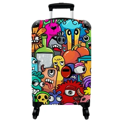 Image de NoBoringSuitcases.com® Valise Chariot à Bagages Main Motifs Monstre Abstrait Filles Garçons Bagage Cabine imprimé 55x35x25 cm de Voyage Trolley