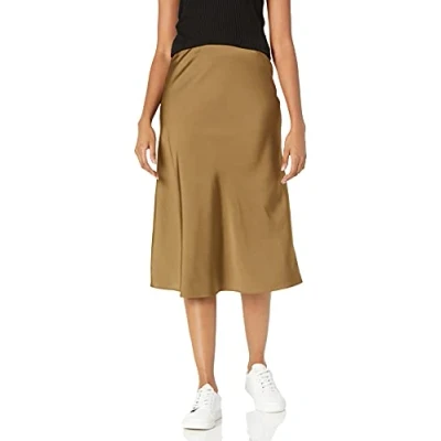 Image de The Drop Maya Jupe soyeuse à enfiler pour femme, Vert olive foncé, M