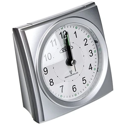 Image de PRIM réveil Radio piloté avec Flux Fluide, en Plastique, Argent et Blanc, Amplification de l&#039;alarme, Alarme répétition, Fonction Lumineuse, Mouvement à Quartz, Fonctionnement précis