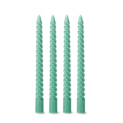 Image de flature bougie chandelier Twisted Candles Lot de 4 bougies torsadées 2,2cm diamètre en cire paraffine, longue 25cm haut vert foncé