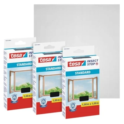 Image de Tesa Insect Stop Auto Agrippant STANDARD pour Fenêtres Filet Anti Moustiques Adhésif Découpable à la Dimension Souhaitée Anthracite, Lot de 3, 100 cm x