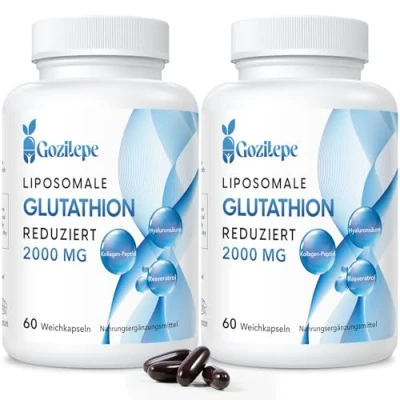 Image de Liposomal Glutathion réduit 2000 mg par portion Supplément de avec Acide Hyaluronique + Peptide collagène Resvératrol pour un Puissant Antioxydant (60 unité (Lot 2))