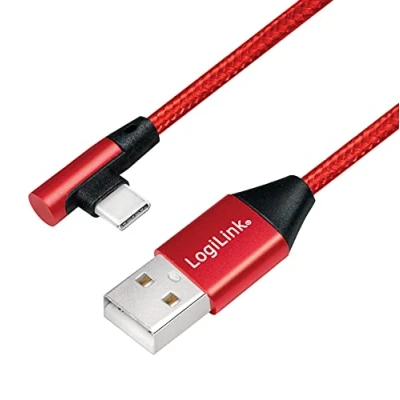 Image de Câble de Connexion USB 2.0 Type A vers (Type C) coudé à 90 Rouge 1 m