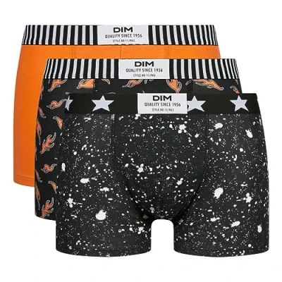 Image de DIM Boxer Homme Vibes Coton Stretch x3, Noir Marbre/DIM Flamme/Orange Flamme, XXL