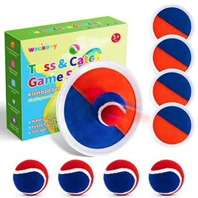Image de Weokeey Jeu de Balle pour Enfants, Ensemble Balles Imperm¨ables Lancer Cour, Jardin, Int¨Rieur et Ext¨Rieur (White 4 Paddles)