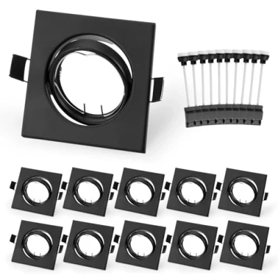 Image de Leselux Projecteurs Spot Encastrable GU10 Set, 10 Pièces Cadres de Montage En Carré avec Douille GU10, 60 Plafond Orientable Noir, Trou Ø68 80mm, Pour Lampes A LED Ou Halogènes