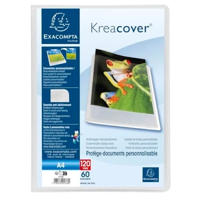 Image de Exacompta Réf. 5768E Paquet de 5 protège documents Kreacover Chromaline 60 pochettes cristal lisse 120 vues pour A4 dim 24 x 32 cm couverture en polypro semi rigide couleur incolore
