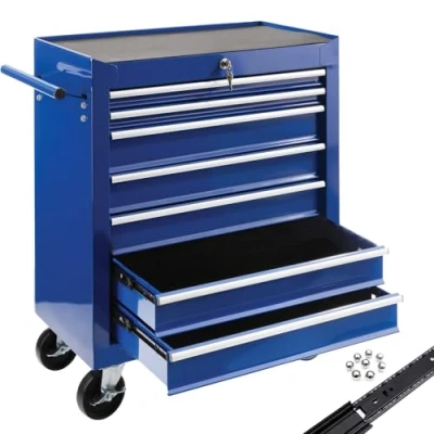 Image de AREBOS Servantes d&#039;atelier 7 Compartiments Fermeture centralisée Tapis antidérapants Inclus tiroirs sur roulements à Billes 2 Roues avec Frein (Bleu)