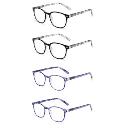 Image de JM Lot de 4 Lunettes Lecture Charnière à Ressort Verre Presbyte Hommes Femmes Vue +2.0 Paquet 2 Gris et Bleu