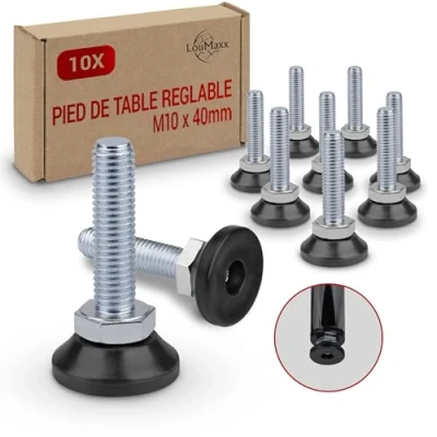 Image de LouMaxx Jeu de 10 Vis Réglage M10 Pieds Réglables Meubles en Acier Pied à Mise Niveau M10x40 mm