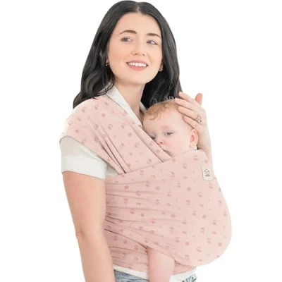 Image de Écharpes de portage élastiques tout en un Porte bébé nourrisson Écharpe mains libres Cadeau naissance Taille unique (Pink Daisies)