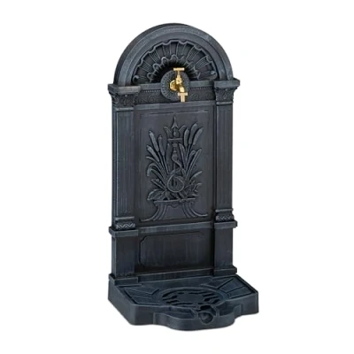 Image de Relaxdays Fontaine extérieure de Jardin, Design nostalgique, Robinet et bac, à Poser, HxLxP : 82,5 x 32 33 cm, Gris