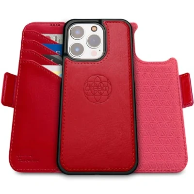 Image de dreem Fibonacci Compatible avec iPhone 16 Pro Max funda cartera / 2 en 1 étui Antichoc et Folio Amovible Cuir végétal, MagSafe, Protection RFID [Rouge]