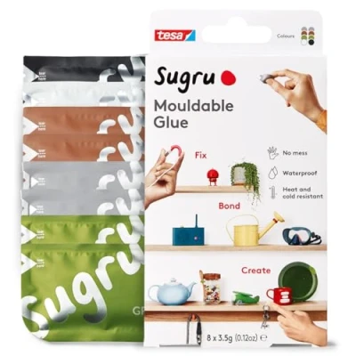 Image de Sugru by tesa Pâte Fixante Polyvalente à Modeler en Lot de 8 x 3.5 g Durcissante Adhésive Pour Réparer, Coller et Fixer sans Percer Noir, Blanc, Vert, Marron Gris