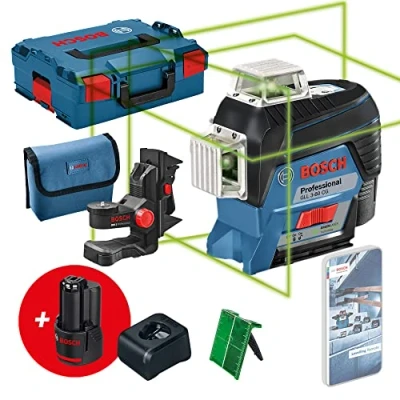 Image de Bosch Professional 12V System laser lignes GLL 3 80 CG (2 batteries 12 V, chargeur, vert, avec application mobile dédiée, support, portée : jusqu’à 30 m, dans une L BOXX) Amazon Exclusive