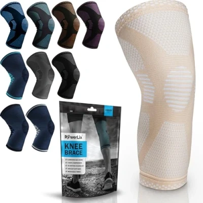 Image de POWERLIX genouillère pour femmes/hommes, sport l&#039;arthrite les douleurs articulaires, lésions ligamentaires, déchirures du ménisque, tendinites, sports, Beige, M
